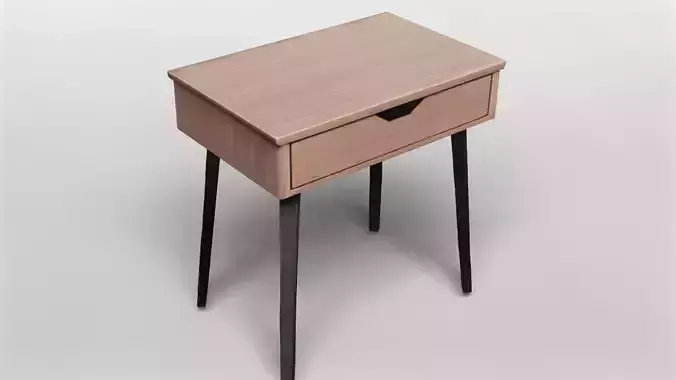 Modern Wooden Side Table with Drawer and Metal Legs