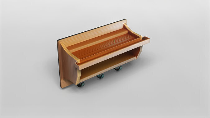 Wall-Mounted Wooden Shelf with Hooks 3D model