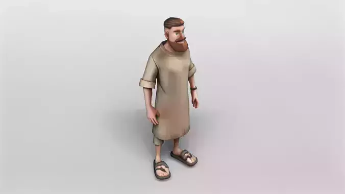 Stylized Bearded Man in Casual Tunic Outfit 3D Model