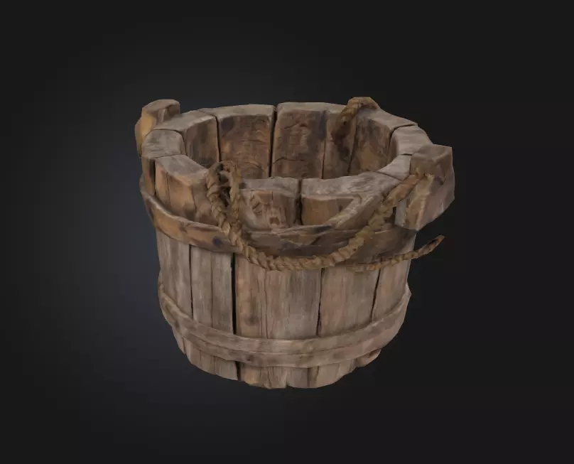 ancient wooden bucket 3D model_0