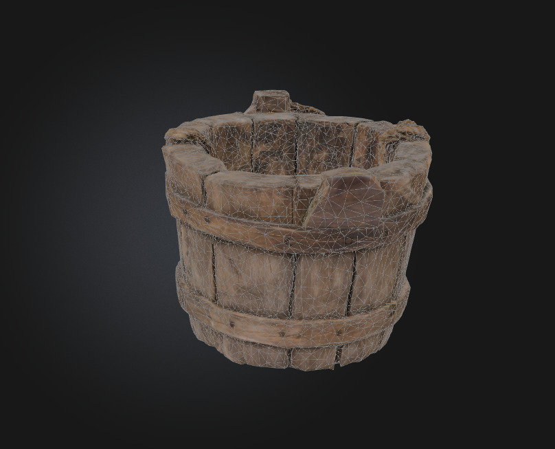 ancient wooden bucket 3D model_2