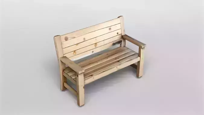 Rustic Wooden Garden Bench 3D Model