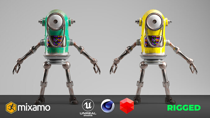 Game Ready Robot Character MINI Rusted BOT Low-poly 3D model