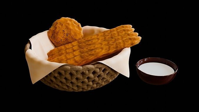 Chinese breakfast  Fried dough sticks and Soy milk and Pancakes 3D model