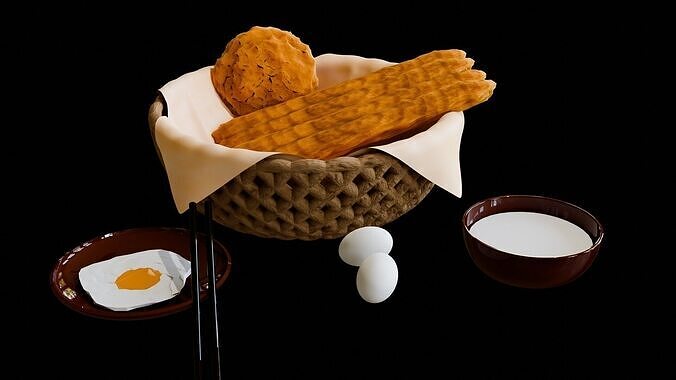 Chinese breakfast  Fried dough sticks and Soy milk and Pancakes 3D model