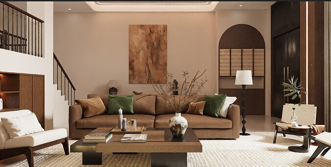 Chinese-style living and dining room 3D model