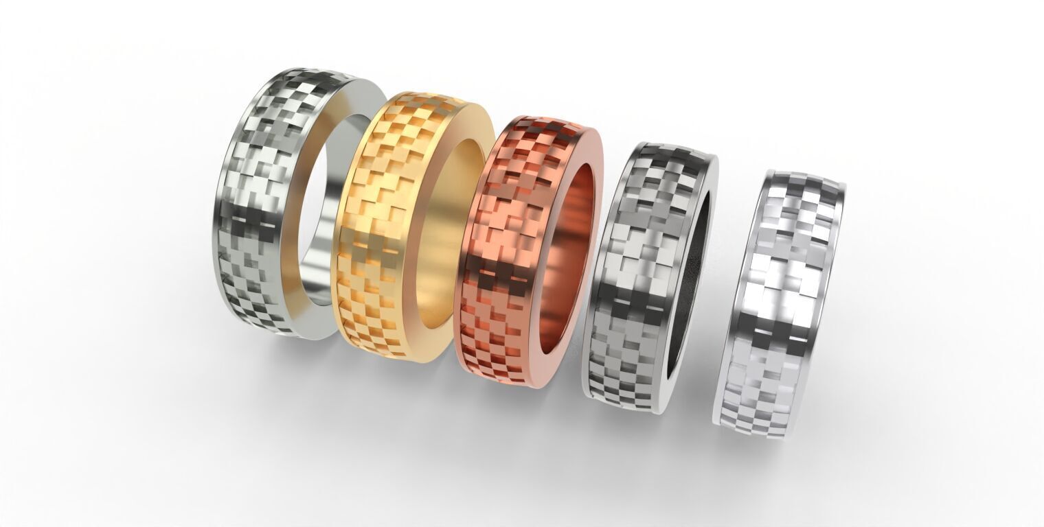 Chessboard Style Ring - 5 Sizes Included - Us Size 4-6 3D print model_4