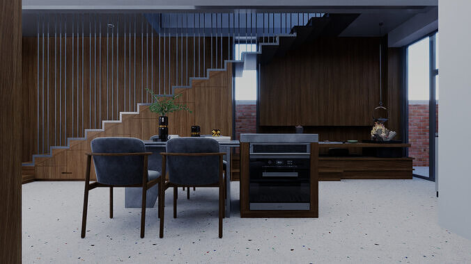 Modern Open Plan Stylish Interior 3D Model Low-poly 3D model