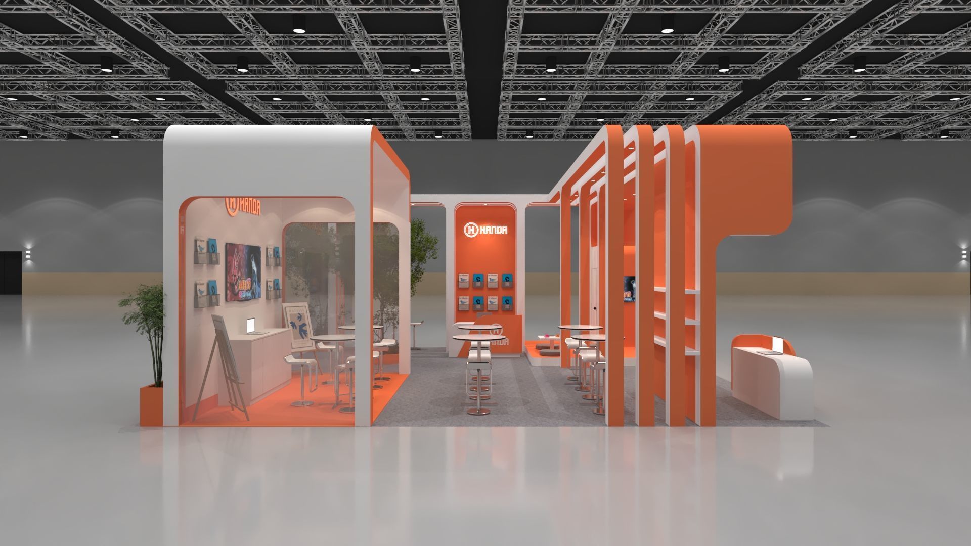 Nature Inspired Modern Exhibition Booth 9x9m Open Concept 3D model_1