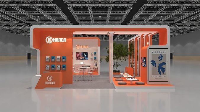 Nature Inspired Modern Exhibition Booth  9x9m Open Concept 3D model