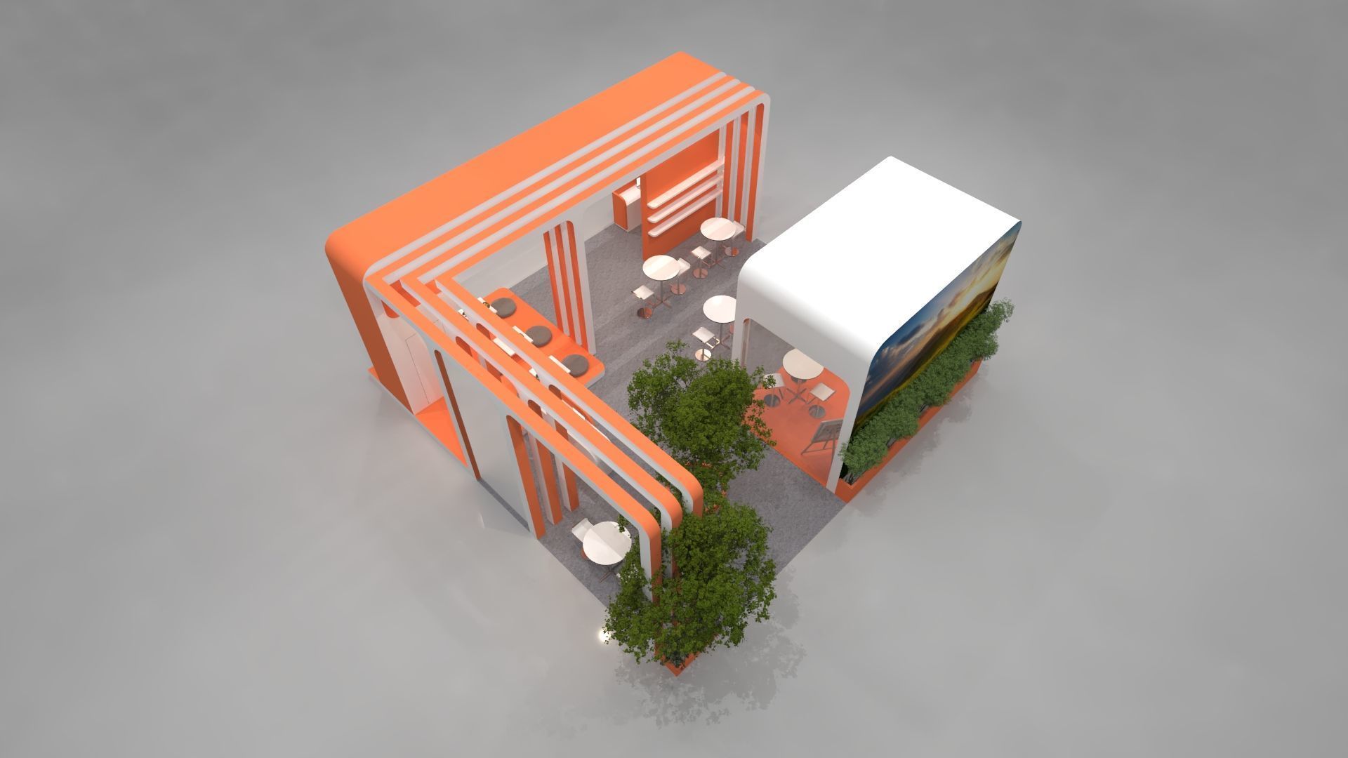 Nature Inspired Modern Exhibition Booth 9x9m Open Concept 3D model_7