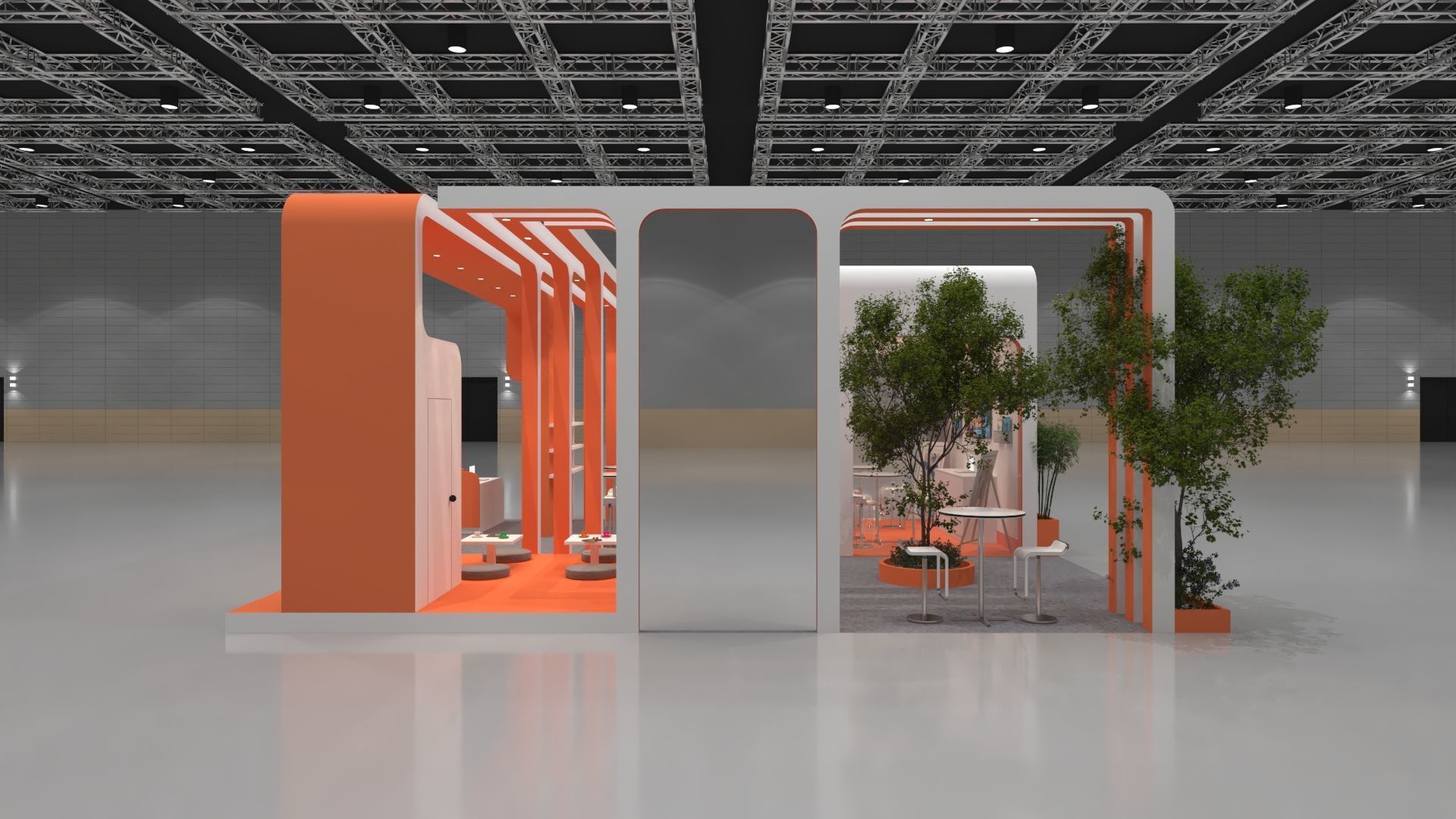 Nature Inspired Modern Exhibition Booth 9x9m Open Concept 3D model_2