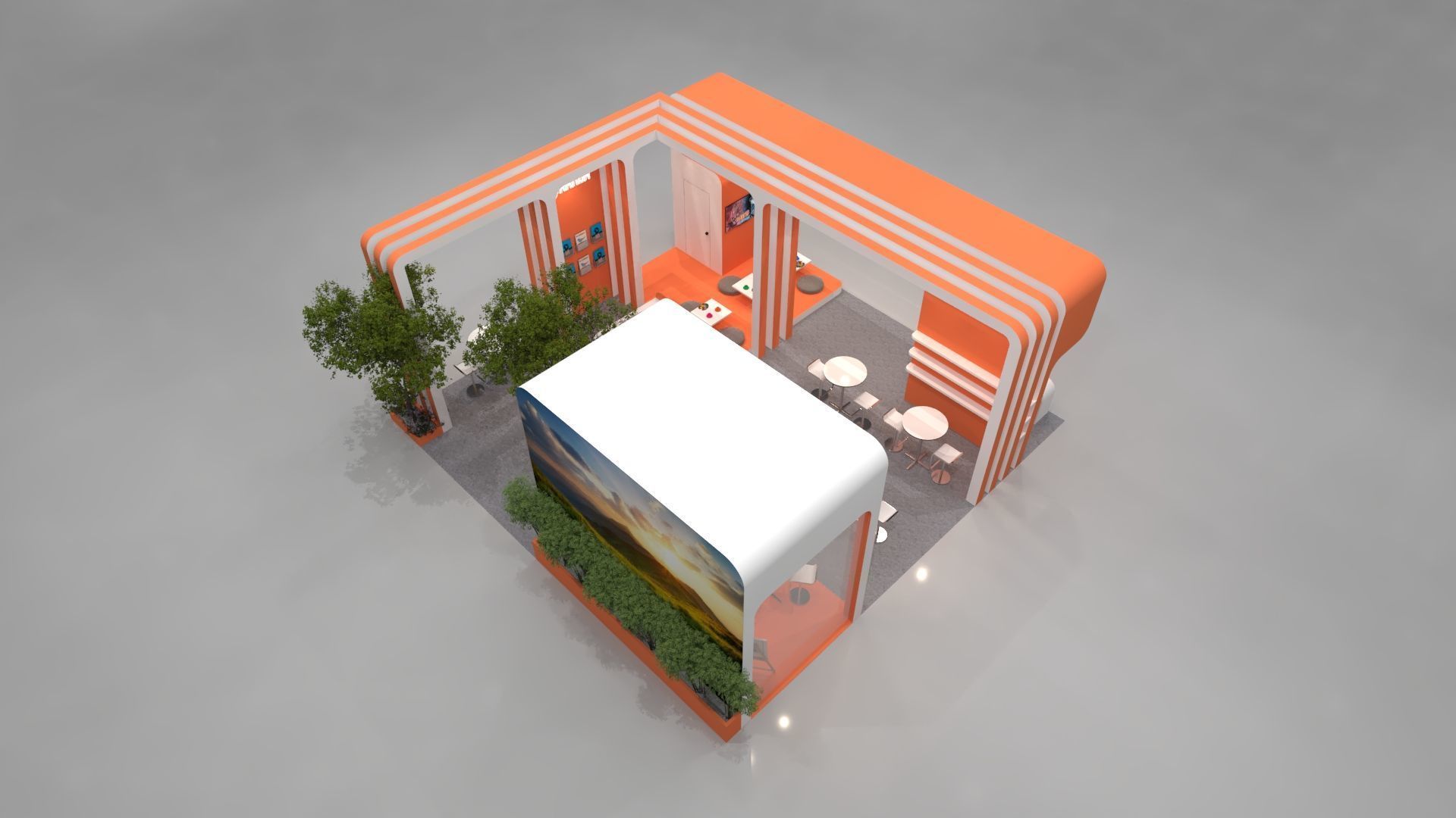 Nature Inspired Modern Exhibition Booth 9x9m Open Concept 3D model_6