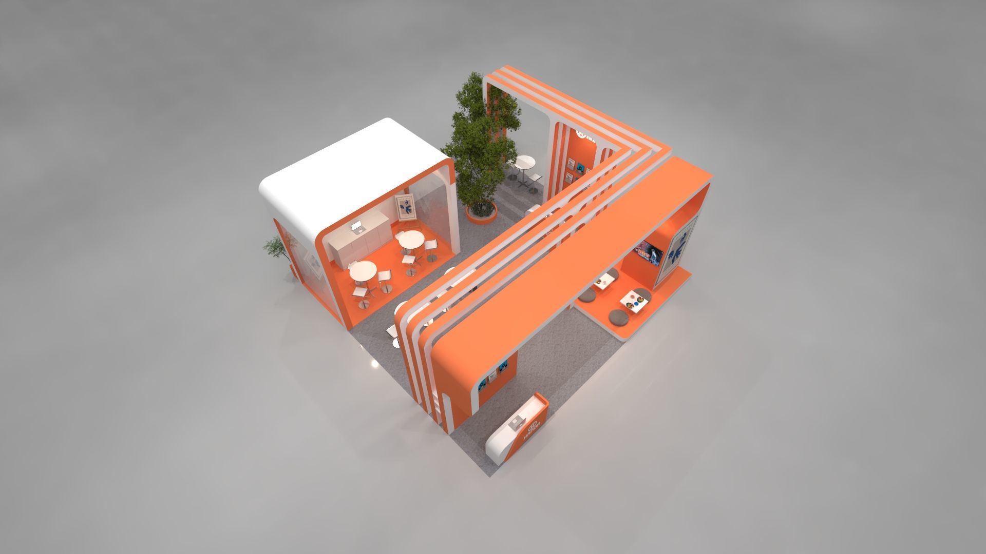 Nature Inspired Modern Exhibition Booth 9x9m Open Concept 3D model_4