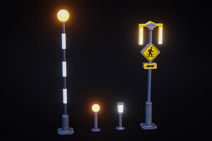 Crossing Road Beacons - Stylized Pack Low-poly 3D model