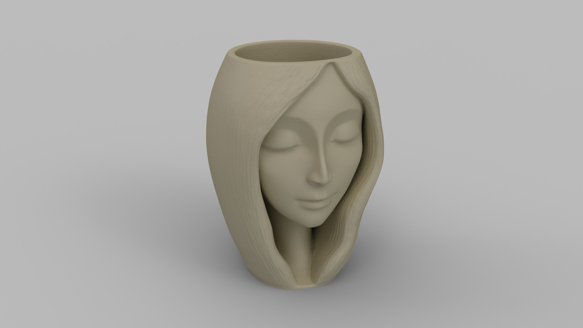 Serene Woman Head Planter 3D print model_6