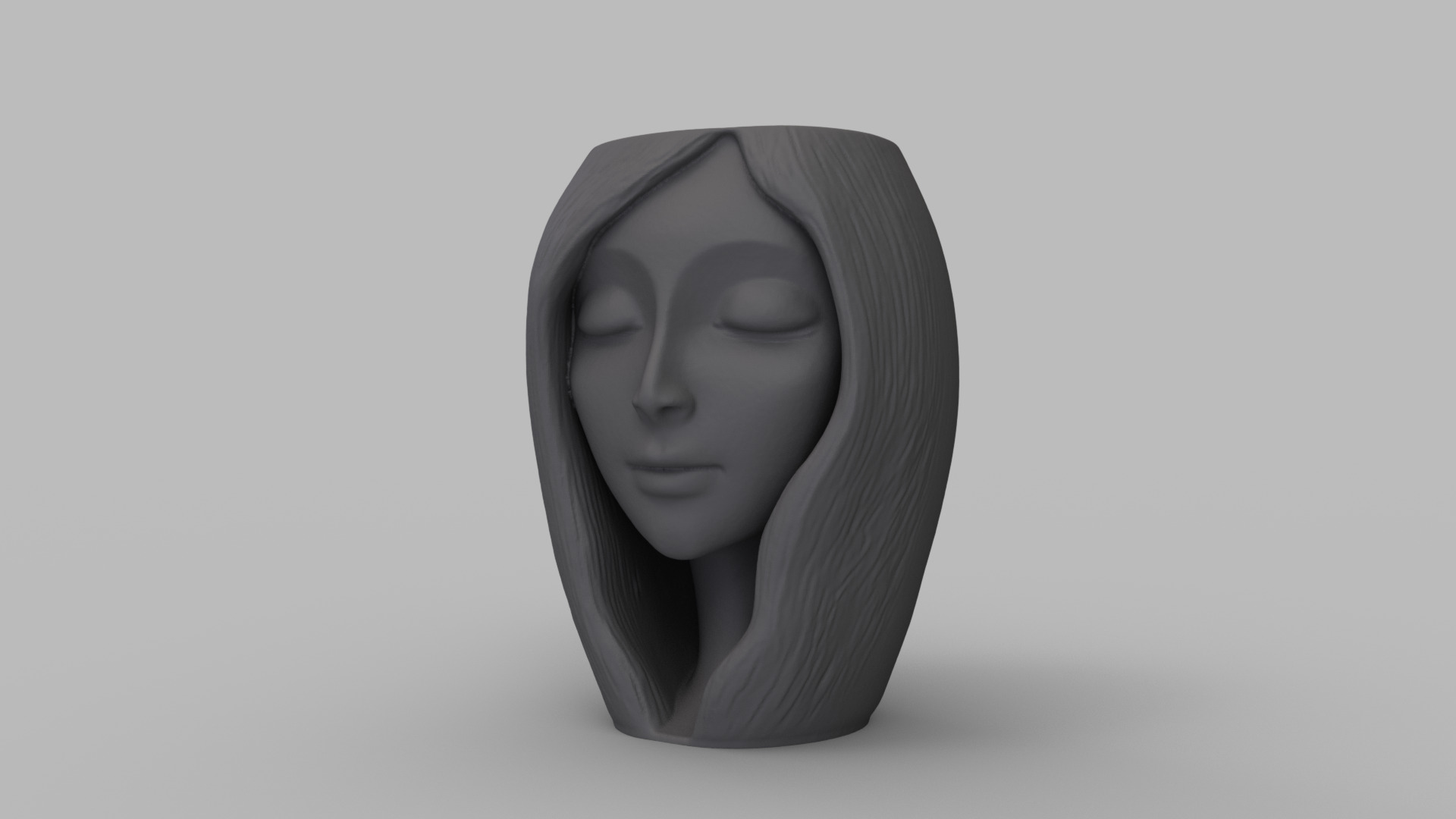 Serene Woman Head Planter 3D print model_11