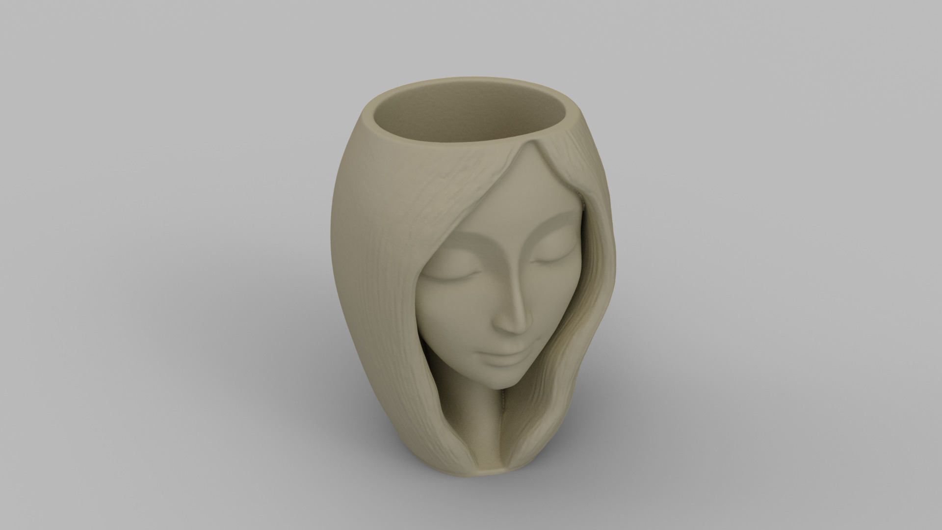Serene Woman Head Planter 3D print model_10