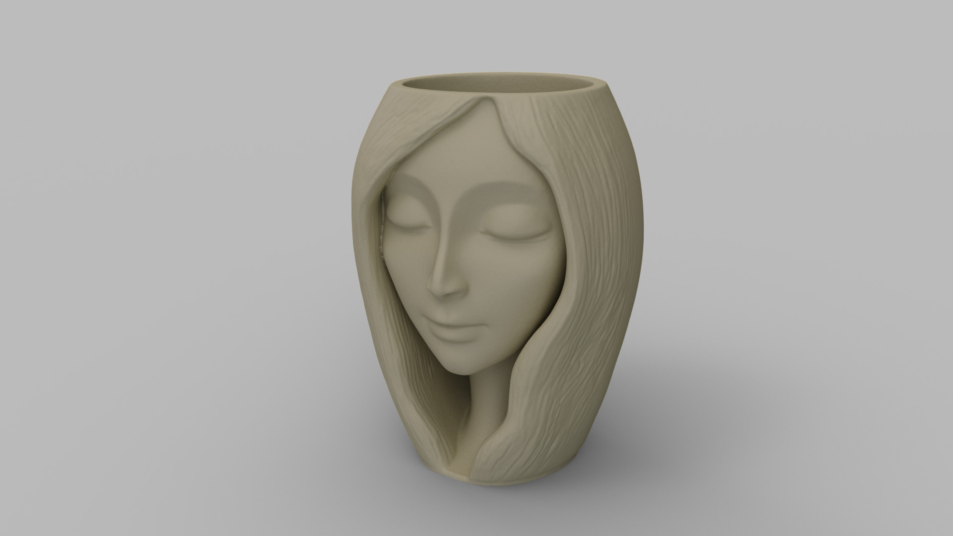 Serene Woman Head Planter 3D print model_9