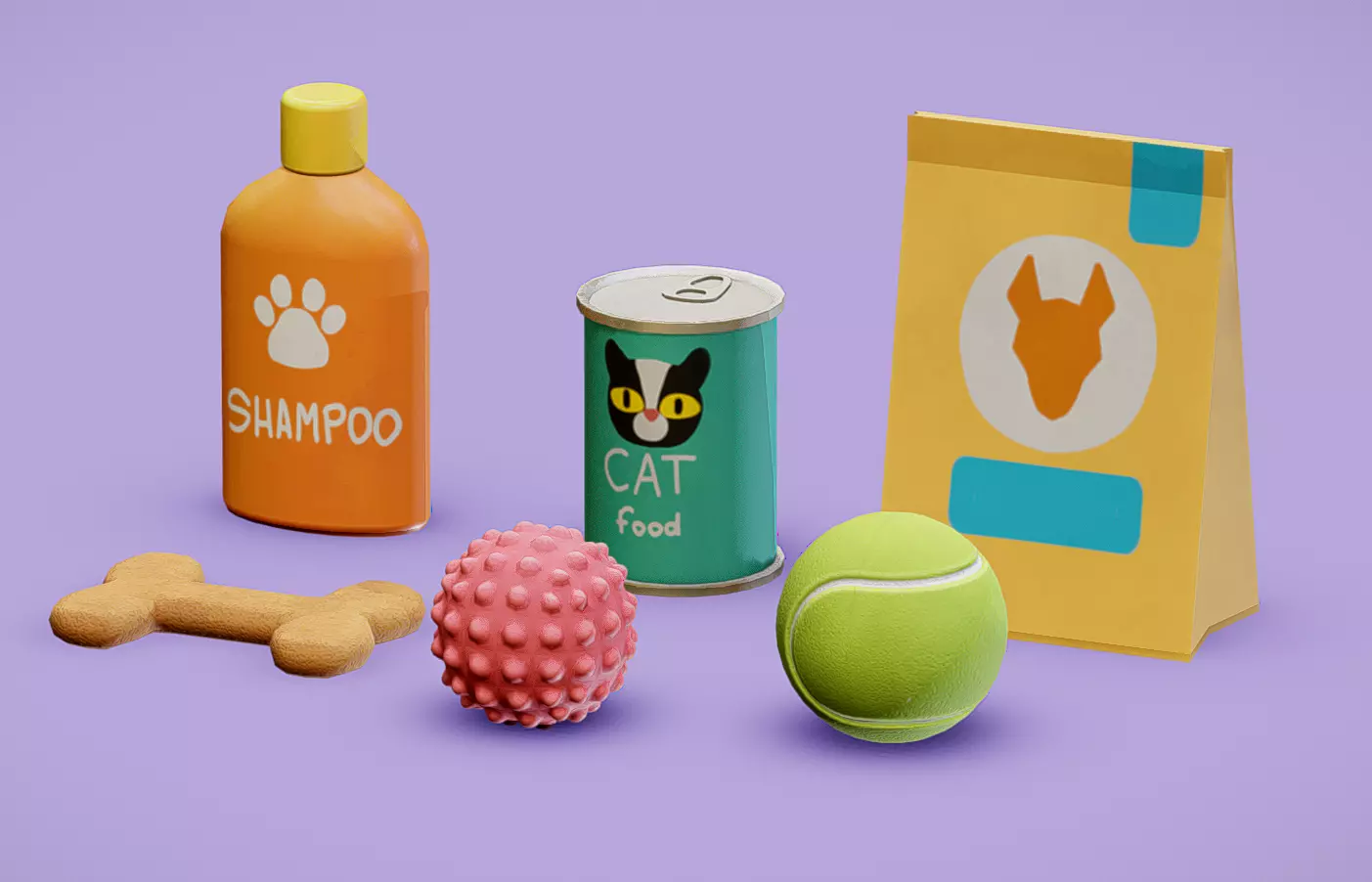 Pet acessories Low-poly 3D model