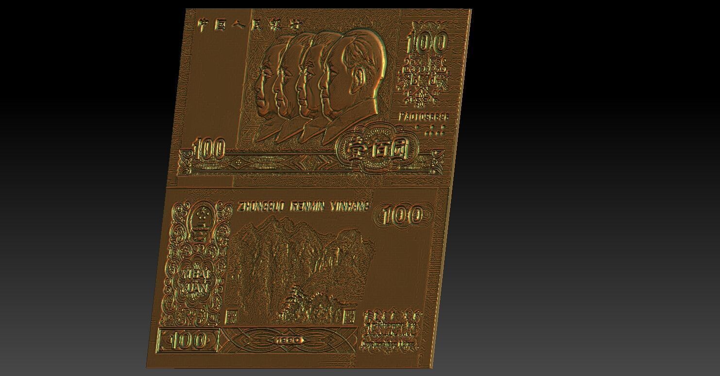 1 China 100 Yuan 1990 CNC Relief Model 3D print model_4