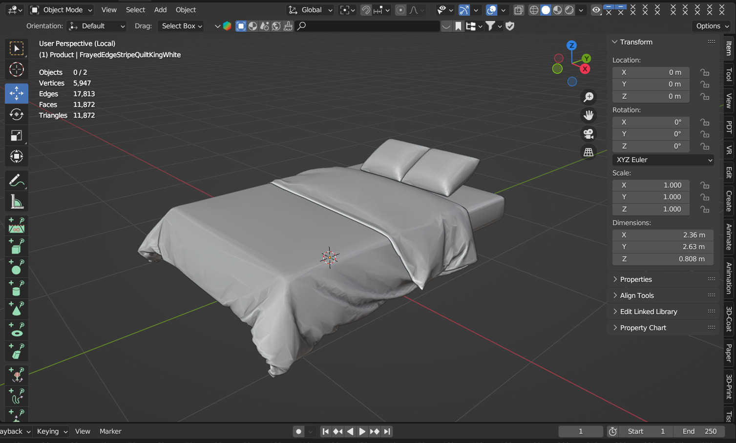 Frayed Edge Stripe Quilt King White 3D model_9