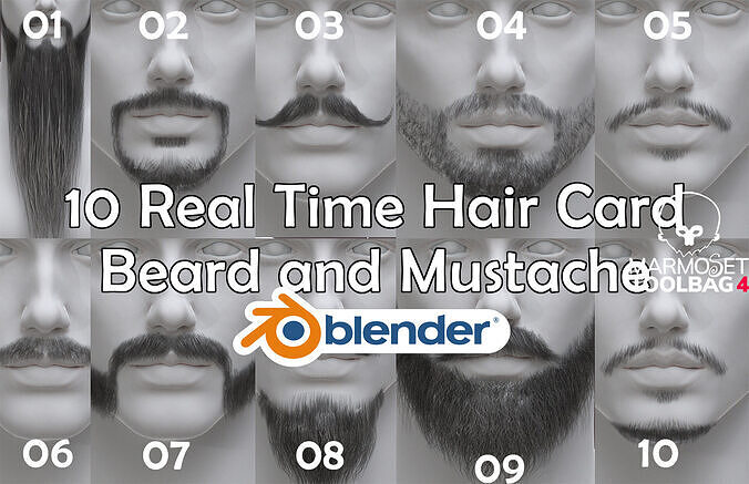 10 real-time haircard beard mustache pack01 Low-poly 3D model