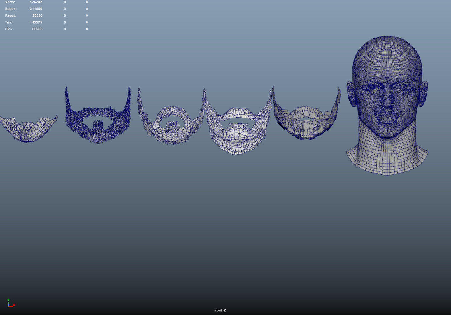 14 real-time haircard beard mustache pack02 Low-poly 3D model_12