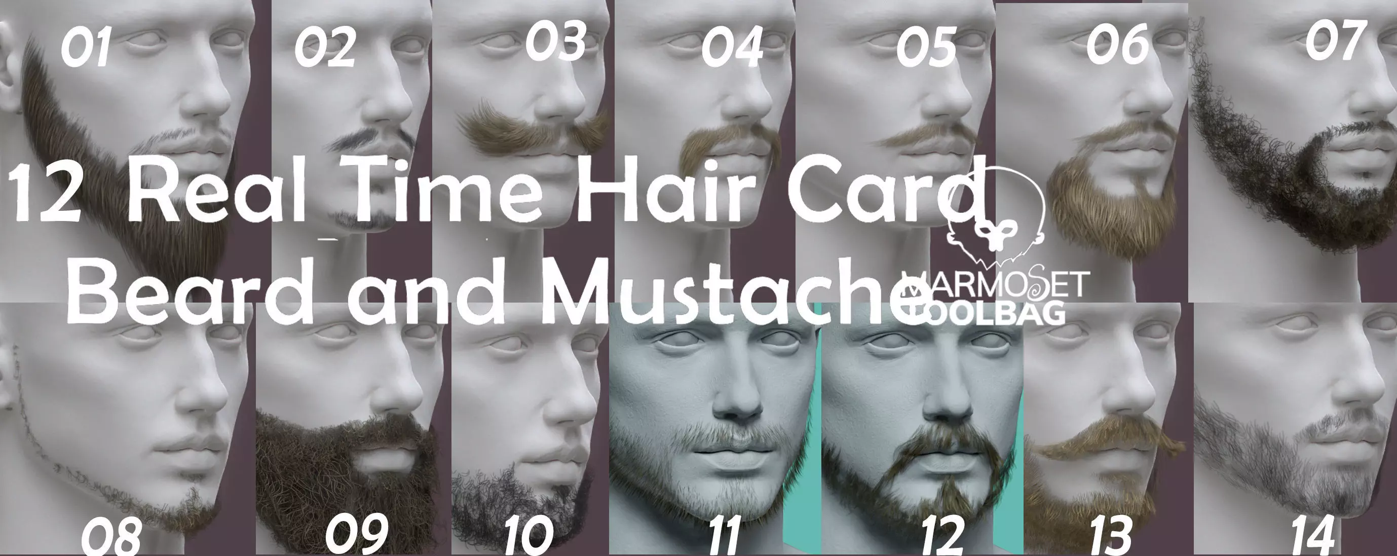 14 real-time haircard beard mustache pack02 Low-poly 3D model_0