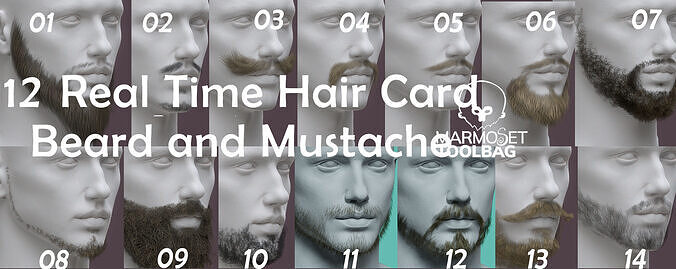 14 real-time haircard beard mustache pack02 Low-poly 3D model