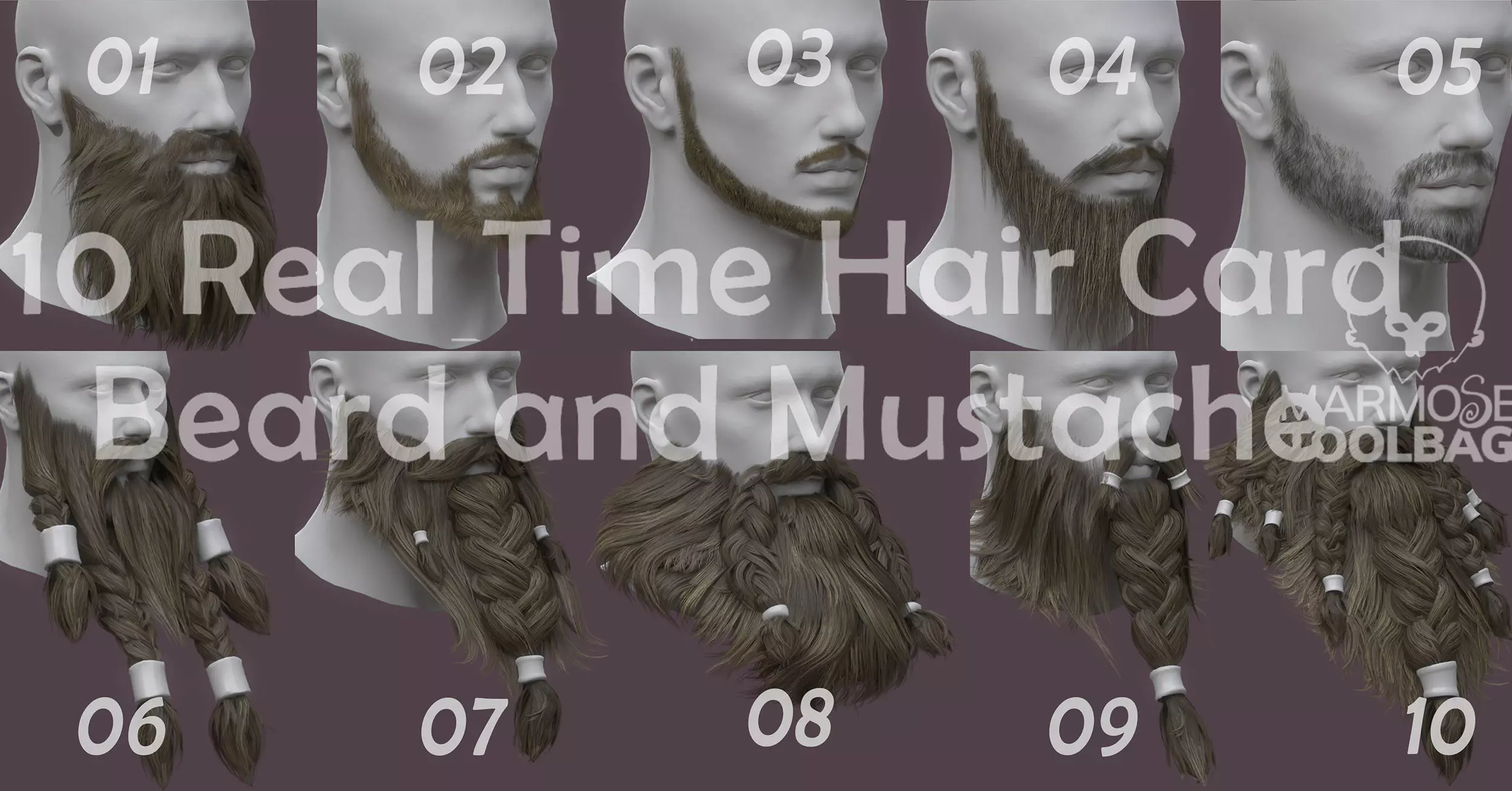 10 real-time haircard beard mustache pack 03 Low-poly 3D model Low-poly 3D model_0