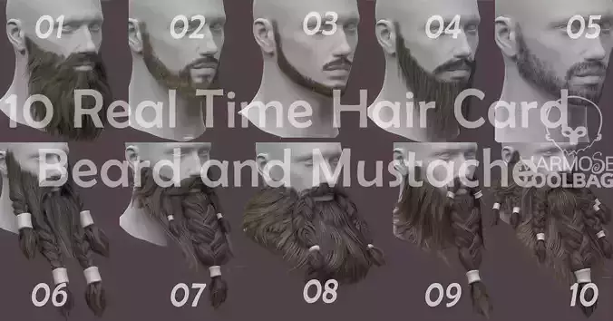 10 real-time haircard beard mustache pack 03 Low-poly 3D model Low-poly 3D model