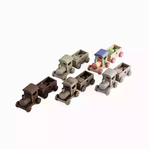 Wooden Toy Train Set 3D model