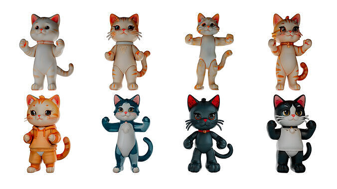 Plastic Toy Cat Batch 2 Free 3D model