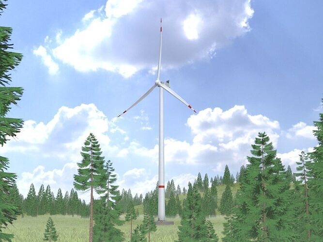 Wind turbine V2 H-175 RD 172m with Animation and Foundation Low-poly 3D model