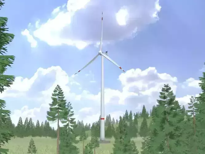 Wind turbine V2 H-175 RD 172m with Animation and Foundation Low-poly 3D model