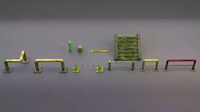 Japanese Urban Props Pack Mossy Low Poly Style