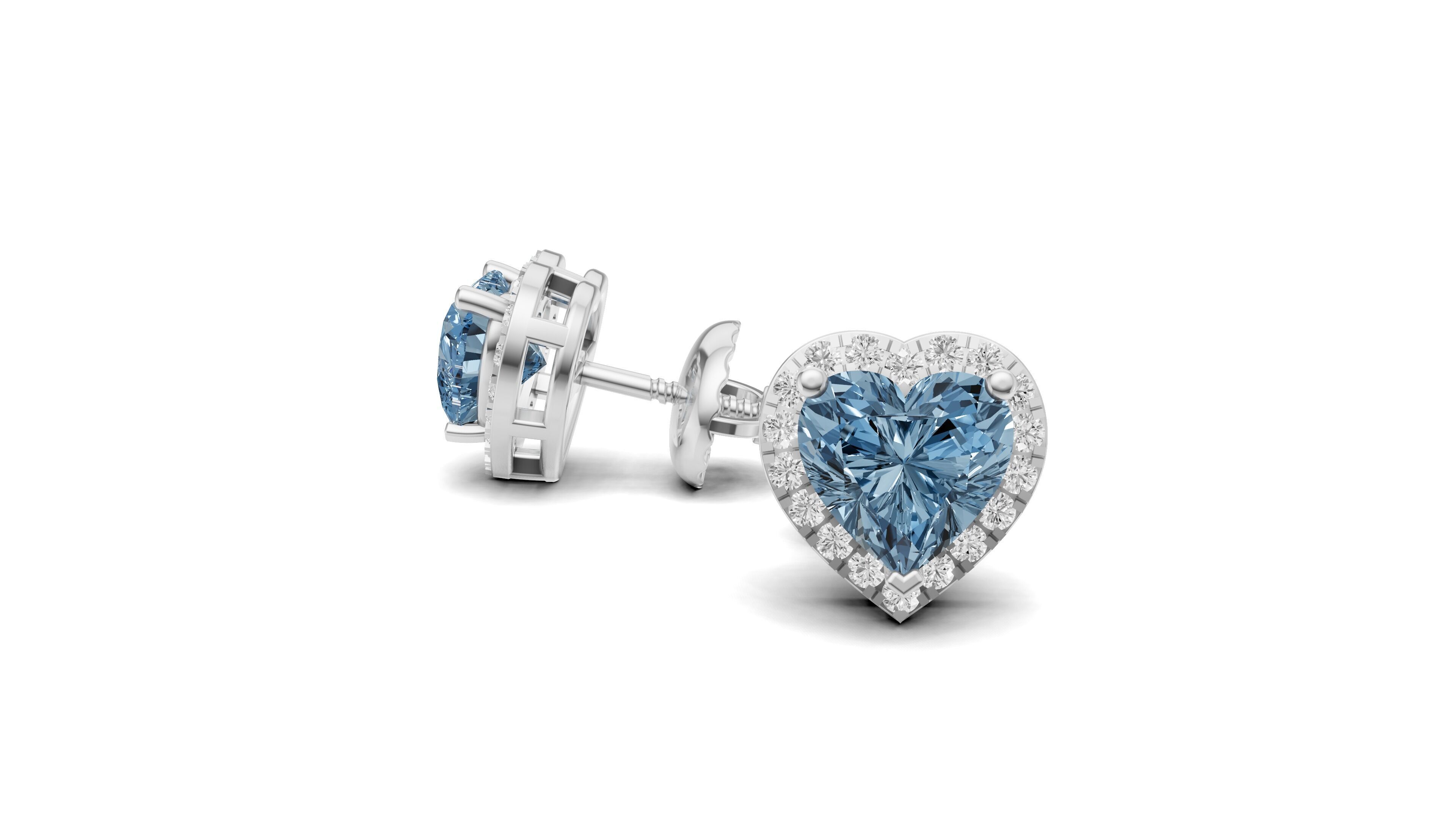 Heart Shape Pointer Diamond Stud Earrings 3D print model_2