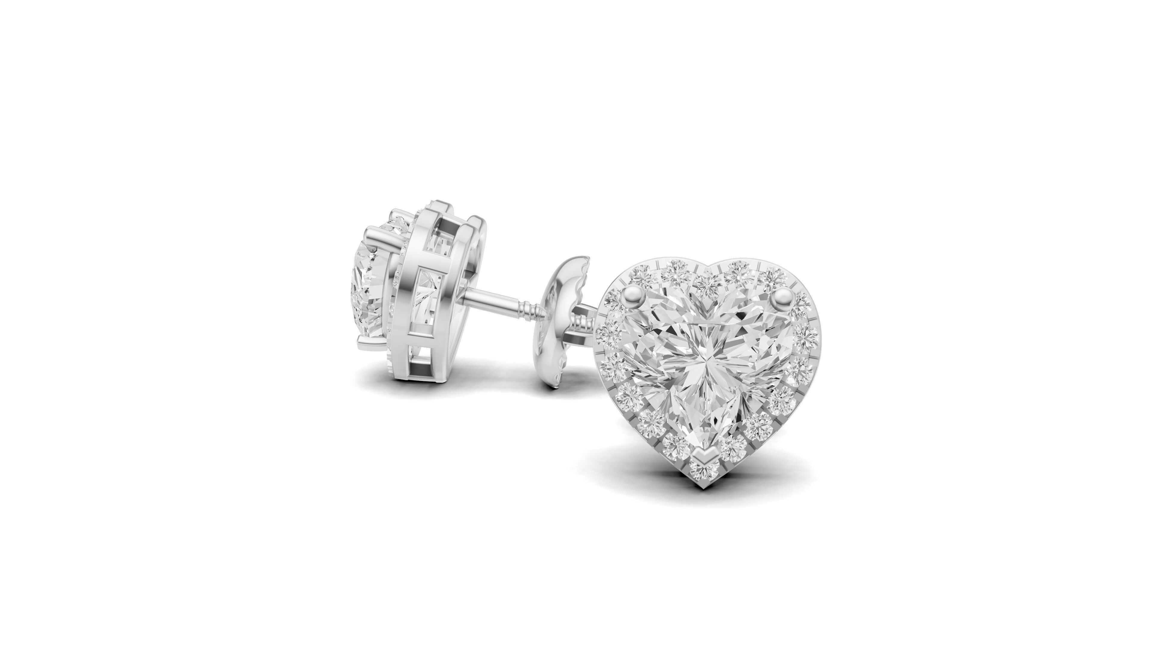 Heart Shape Pointer Diamond Stud Earrings 3D print model_7