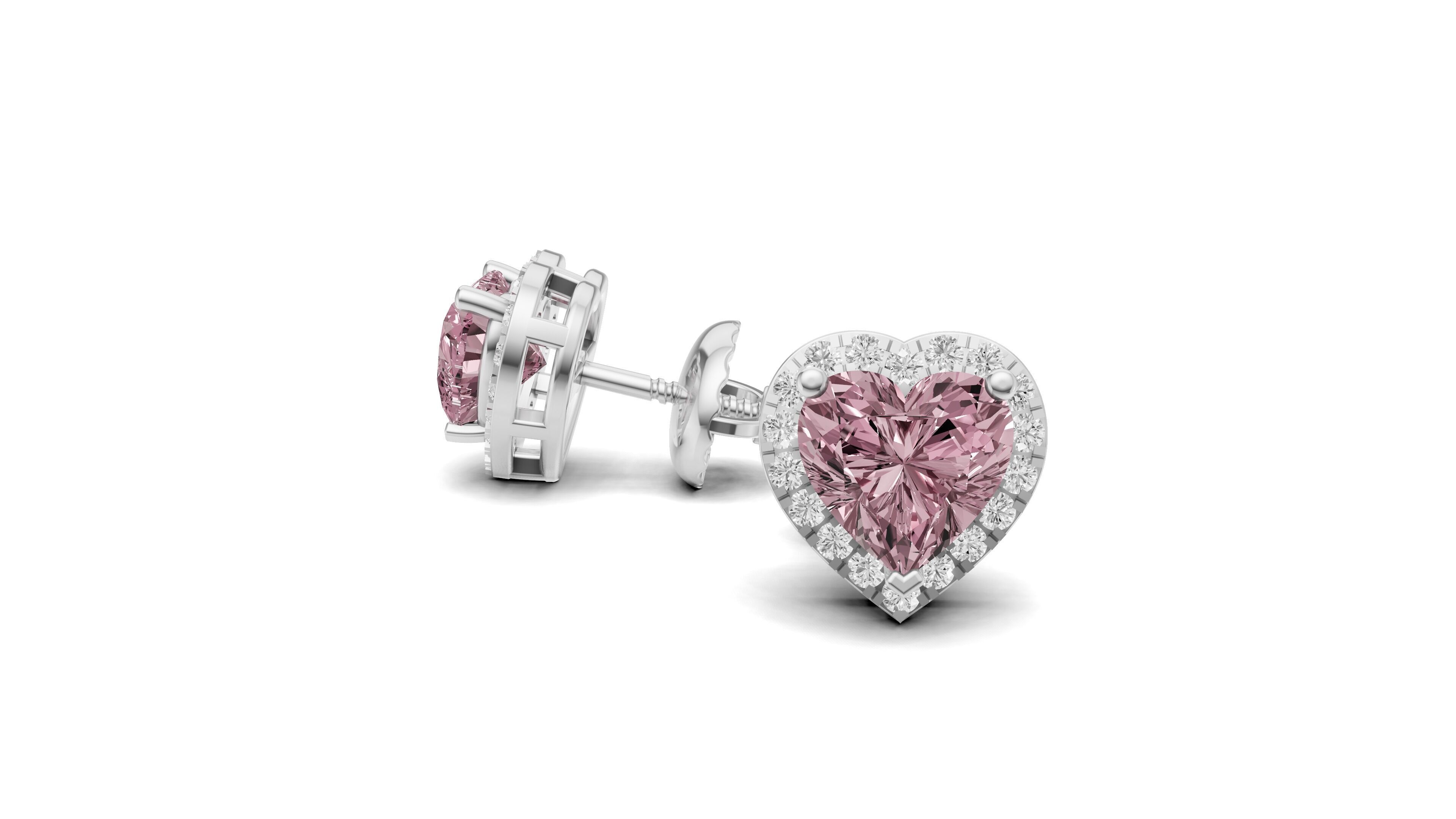 Heart Shape Pointer Diamond Stud Earrings 3D print model_4