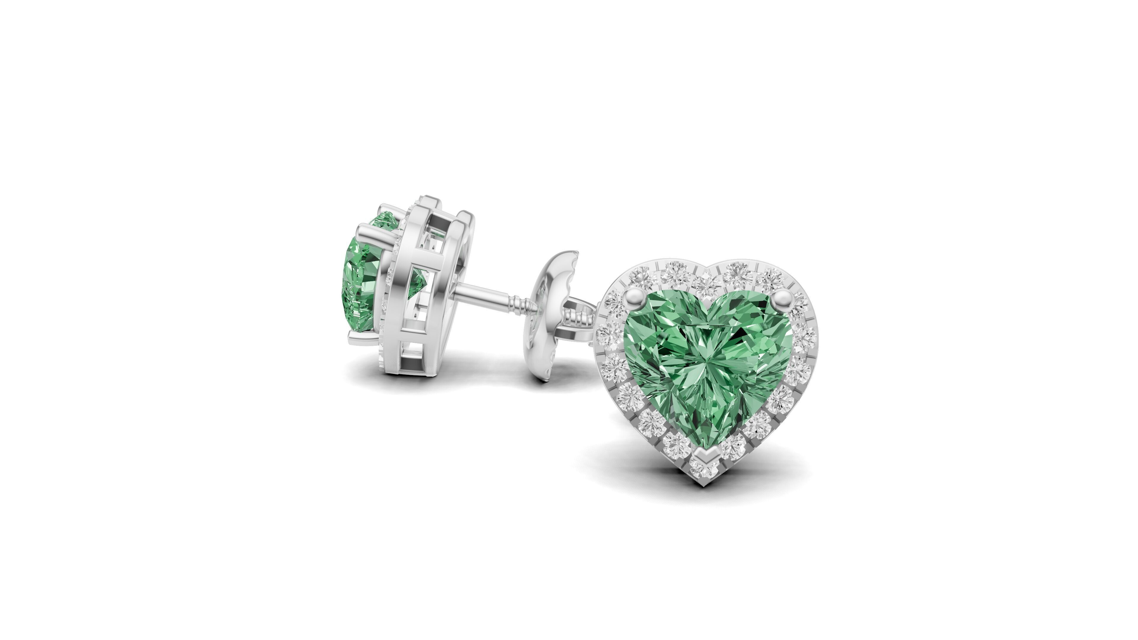 Heart Shape Pointer Diamond Stud Earrings 3D print model_3