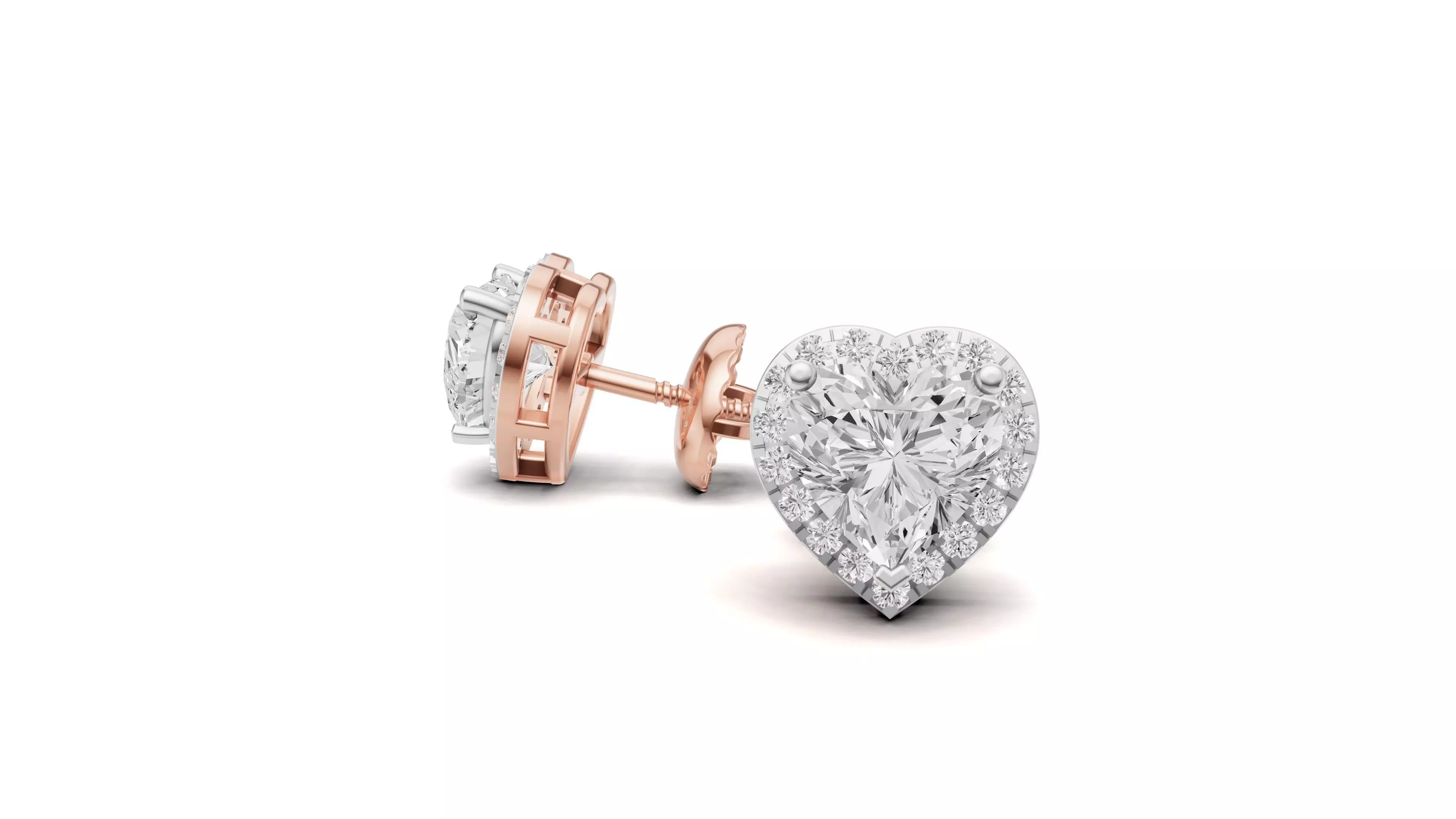 Heart Shape Pointer Diamond Stud Earrings 3D print model_0
