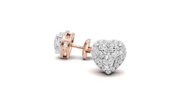 Heart Shape Pointer Diamond Stud Earrings 3D print model