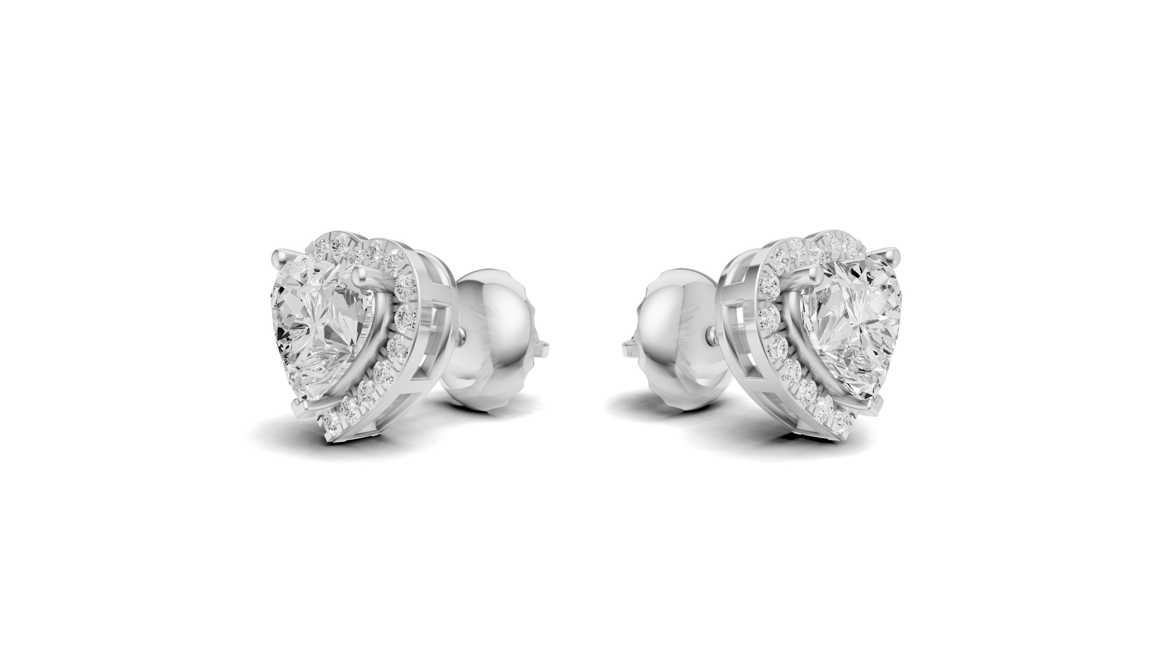 Heart Shape Pointer Diamond Stud Earrings 3D print model_11