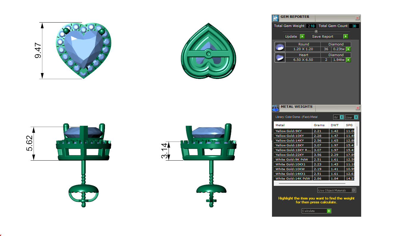 Heart Shape Pointer Diamond Stud Earrings 3D print model_1