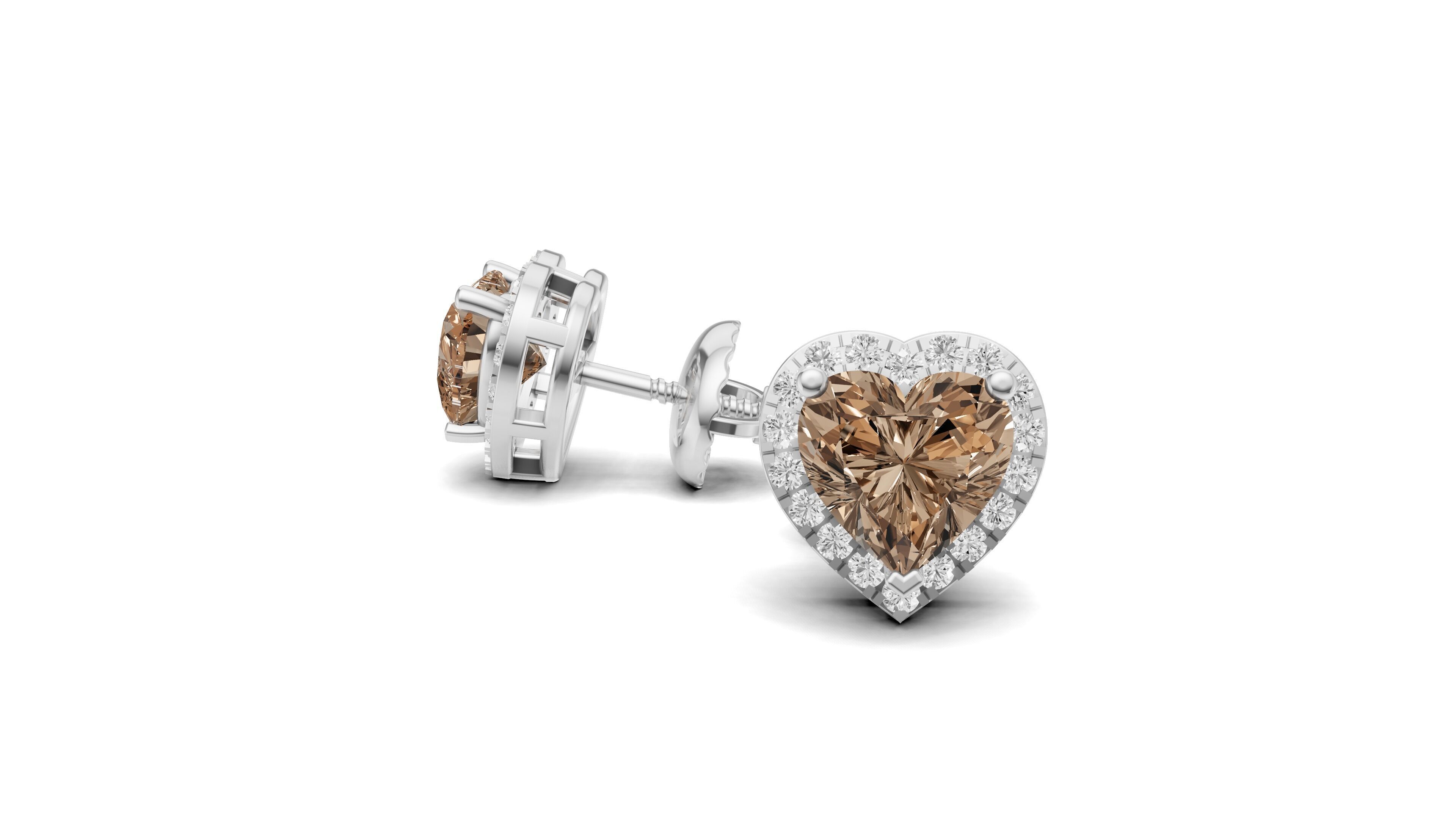 Heart Shape Pointer Diamond Stud Earrings 3D print model_6