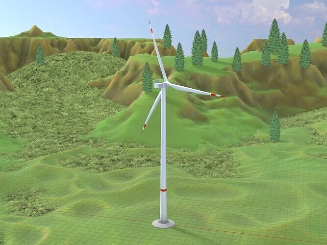 Wind turbine V1 H-175 RD 172 m Animation and Foundation Low-poly 3D model