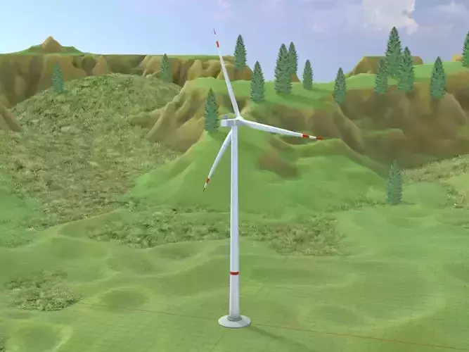 Wind turbine V1 H-175 RD 172 m Animation and Foundation Low-poly 3D model