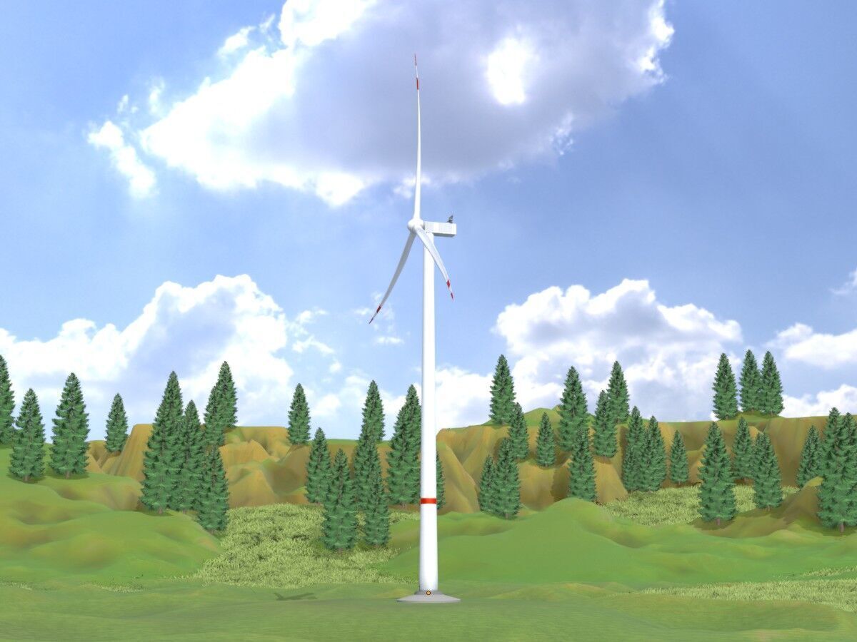 Wind turbine V1 H-175 RD 172 m Animation and Foundation Low-poly 3D model_2