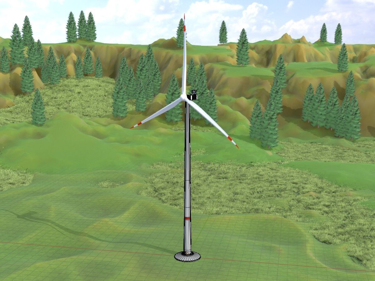 Wind turbine V1 H-175 RD 172 m Animation and Foundation Low-poly 3D model_6